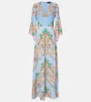 Etro Multicolor Long Dress With All-over Paisley Print And V-neck In Silk Woman In Blue