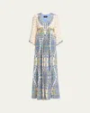 Etro Paisley Silk Maxi Dress In Print On White Base