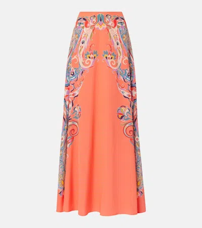 Etro Paisley Silk Maxi Skirt In Red
