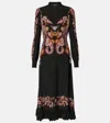 Etro Paisley Silk Midi Dress In Print On Black Base