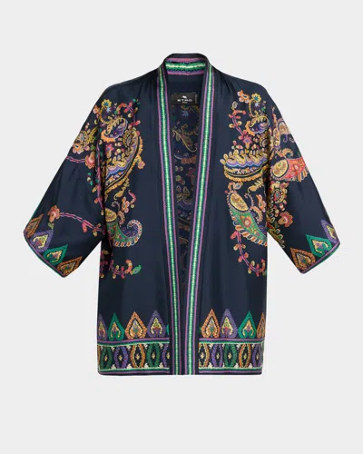 Etro Silk Twill Kesa With Placed Floral Paisley Print In Multi