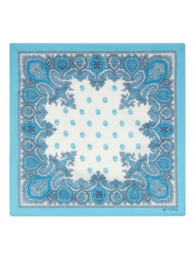 Etro Paisley Silk Pocket Square In Blue