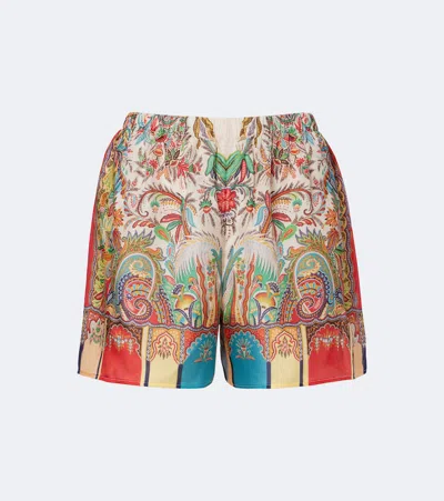Etro Paisley Silk Satin Shorts In Multi