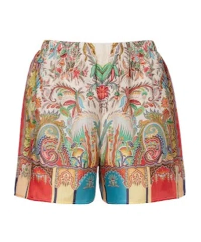 Etro Paisley Silk Satin Shorts In Multicolor
