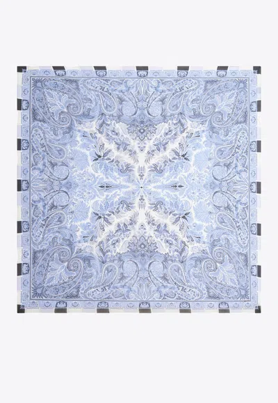 Etro Paisley Silk Shawl In Light Blue