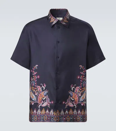 Etro Paisley-print Silk Shirt In Blue
