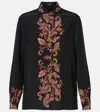 Etro Decorative Long-sleeved Silk Shirt In Print On Black Base