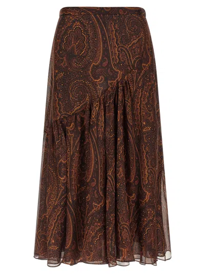 Etro Paisley Silk Skirt In Brown