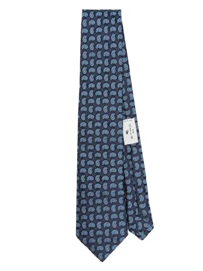 Etro Paisley Silk Tie In Blue