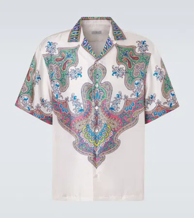 Etro Paisley Silk Twill Bowling Shirt In Neutral