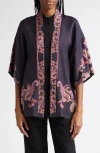 Etro , Silk Twill Kesa With Placed Print, Woman, Black, Size L In Printed Black Base