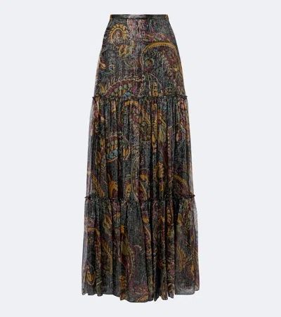 Etro Paisley Silk-blend Tiered Maxi Skirt In Multi