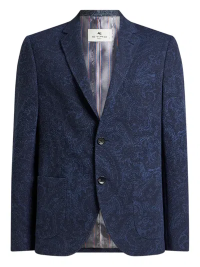 Etro Paisley Single-breasted Blazer In Blue