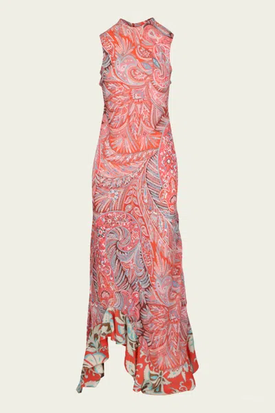 Etro Paisley Sleeveless Ruffle Dress In Multicolor In Pink