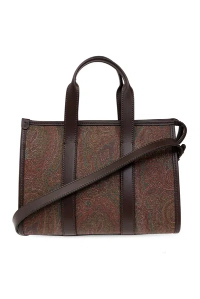 Etro Womens Brown Paisley Small Coated-cotton Top-handle Bag