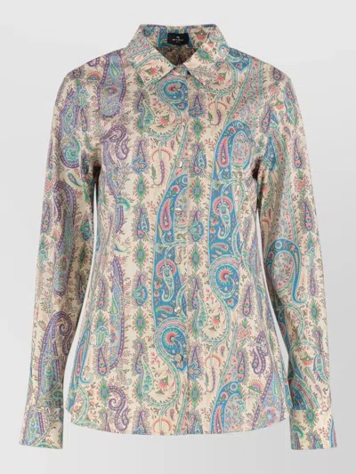 Etro Paisley Stretch Cotton Long Sleeve Shirt In Neutral