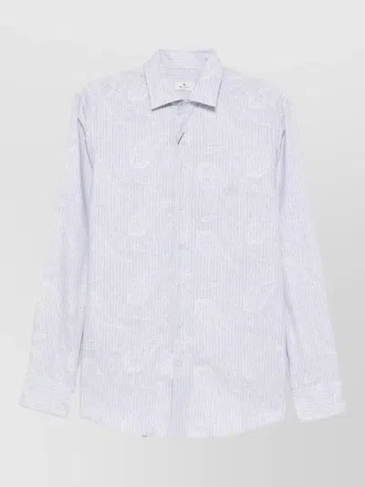 Etro Paisley Stripe Shirt Chest Pocket Design In White