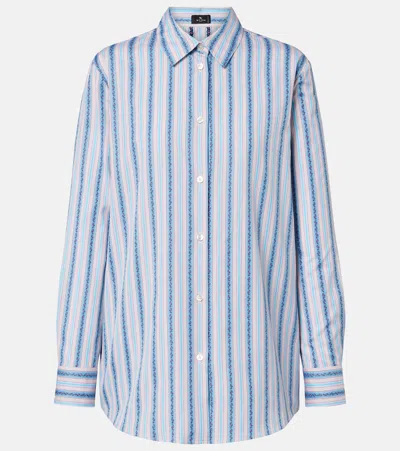 Etro Paisley Striped Cotton Shirt In Blue
