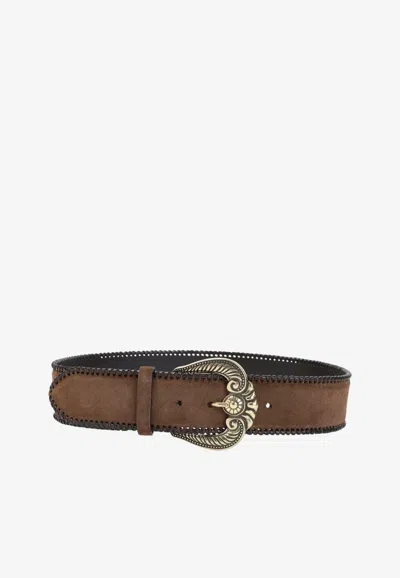 Etro Paisley Suede Belt In Brown