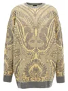 Etro 'paisley' Crew Neck Oversized Jacquard Sweater In Gray