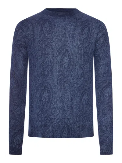Etro Paisley Sweater In Silk And Cashmere Blend In Blue