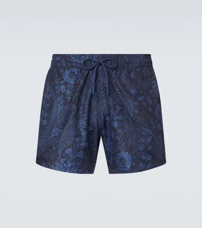 Etro Trunk Roma Black Polyester Swim Shorts In Blue