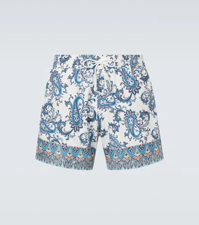Etro Swim Shorts With Placed Leafy Paisley Print In Blue