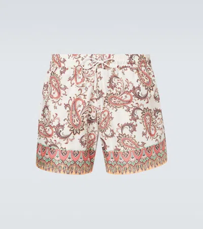 Etro Leafy Paisley Print Swim Shorts In Neutral