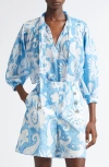 Etro Loose-fit Cotton Shirt With V-neck And Floral Pattern In Stampa F.do Bianco