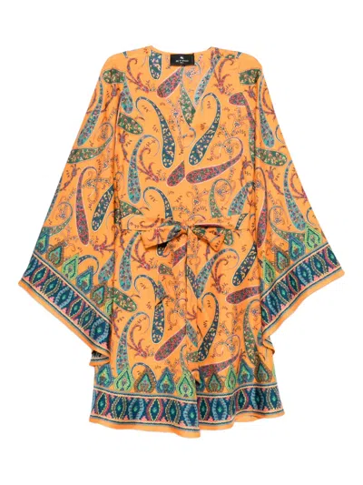 Etro Paisley Tie-waist Silk Dress In Orange
