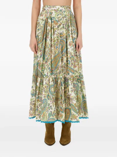 Etro Paisley Tiered Maxi Skirt In Green