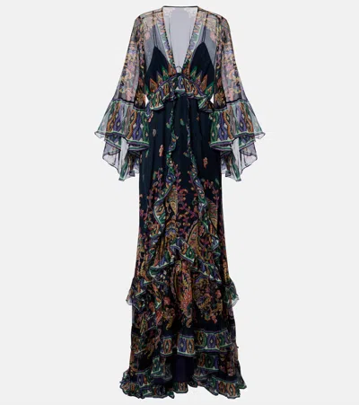 Etro Paisley Tiered Silk Chiffon Gown In Multi