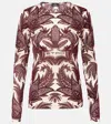 Etro Red Frog Motif Flocked Tulle Top In Multicoloured