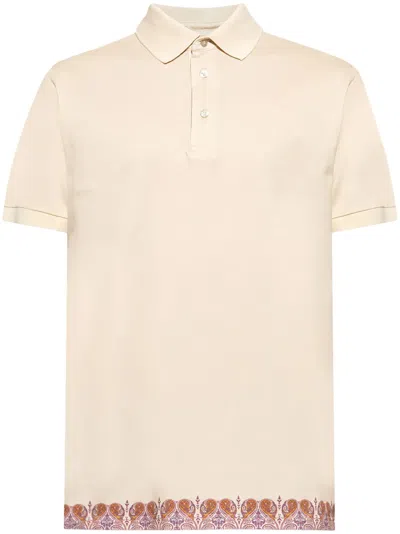 Etro Paisley-trim Polo Shirt In Neutrals