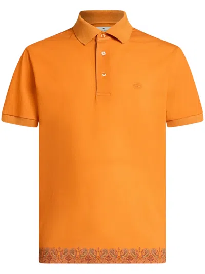 Etro Paisley-trim Polo Shirt In Orange
