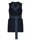 Etro Long Wool And Cashmere Jacquard Waistcoat In Blue