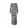 Etro Blue Long Dress With All-over Paisley Motiv In Viscose Blend In Multicolor