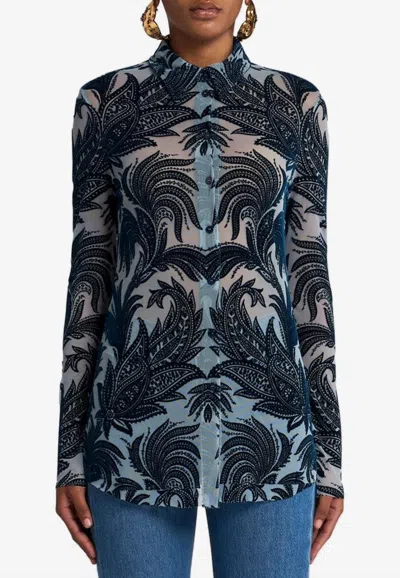 Etro Paisley Tulle Long-sleeved Shirt In Multi