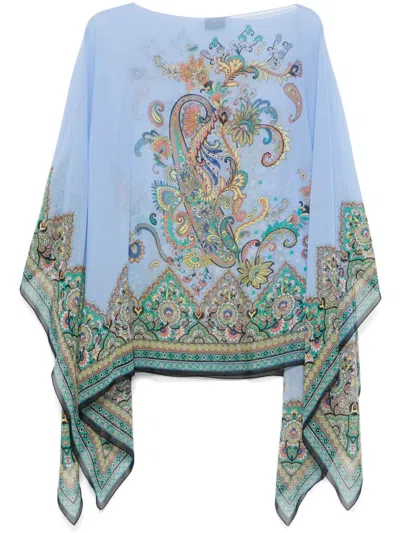 Etro Blue Cape With All-over Paisley Print