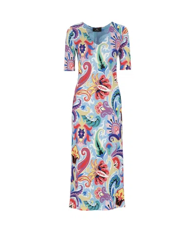 Etro Paisley V-neck Midi Dresse In Multicolor