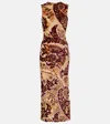 Etro Paisley Velvet And Tulle Jacquard Midi Dress In Red