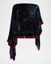 Etro Paisley Velvet Asymmetric Poncho In Blue