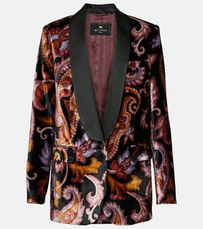 Etro , Velvet Jacket With Print, Woman, Black, Size 46 In Schwarz