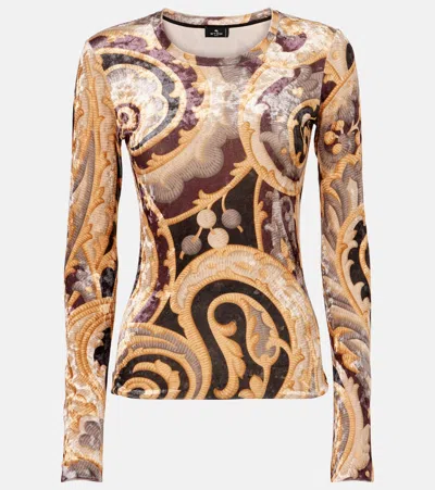 Etro Paisley Velvet Top In Grey