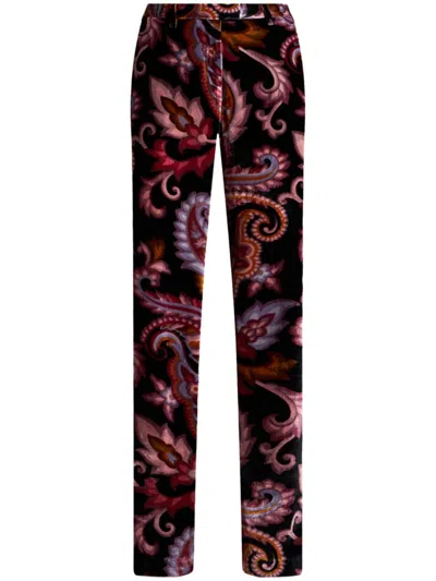 Etro , Paisley Velvet Trousers, Woman, Black, Size 46 In Schwarz