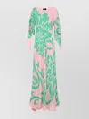 Etro Multicolor Long Dress With Round Neck And All-over Floral Print In Viscose Woman