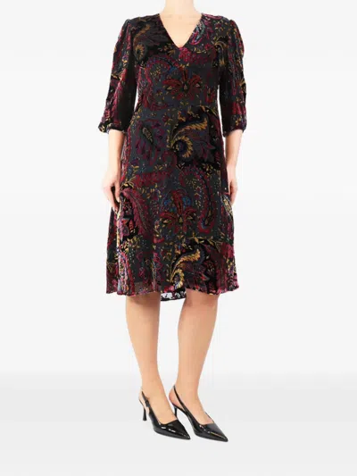Pre-owned Etro Paisley V-neck Midi Dress In Black