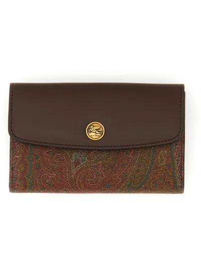 Etro Arnica Paisley Jacquard Flap Wallet In Brown