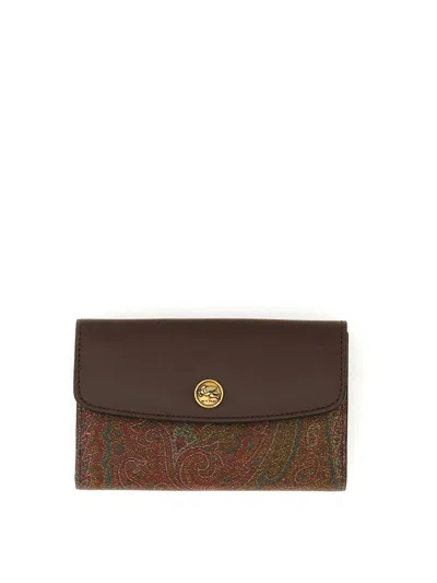 Etro Arnica Paisley Jacquard Flap Wallet In Brown
