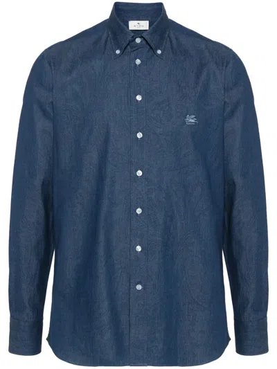 Etro Button-down Collar Cotton Shirt In Blue